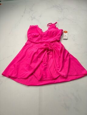 Charmo Swimdress Pink Bow Tie Waist - Womens L NWT